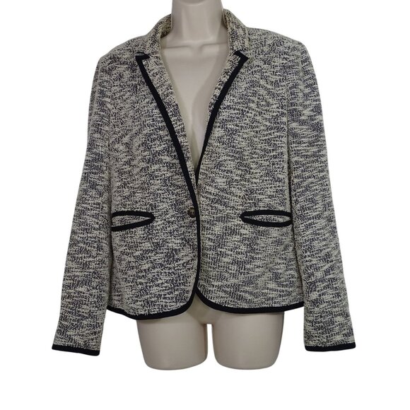 Cartonnier Anthoropologie Black White Tweed Blazer Jacket Women Size 10 Work - Picture 1 of 11